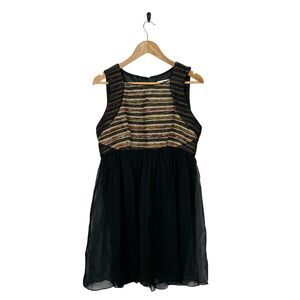 Mark + James Badgley Mischka Multicolor Thread Detailed Black Silk Swing Dress